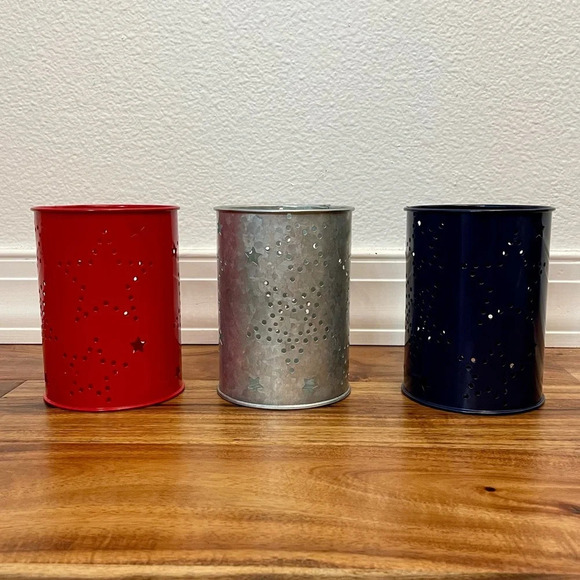 4th Of July Decor Patriotic Metal Tin Buckets with Stars Red Blue Silver 18 PCS - Picture 3 of 12